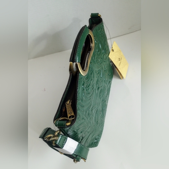 NWT Patricia Nash Valletta Tooled Leather Satchel with Crossbody Strap, Green - Picture 4 of 12